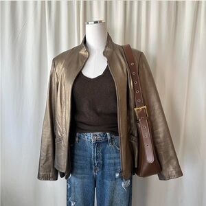 Bernardo Women's Metallic Bronze Genuine Leather Jacket Size Large.